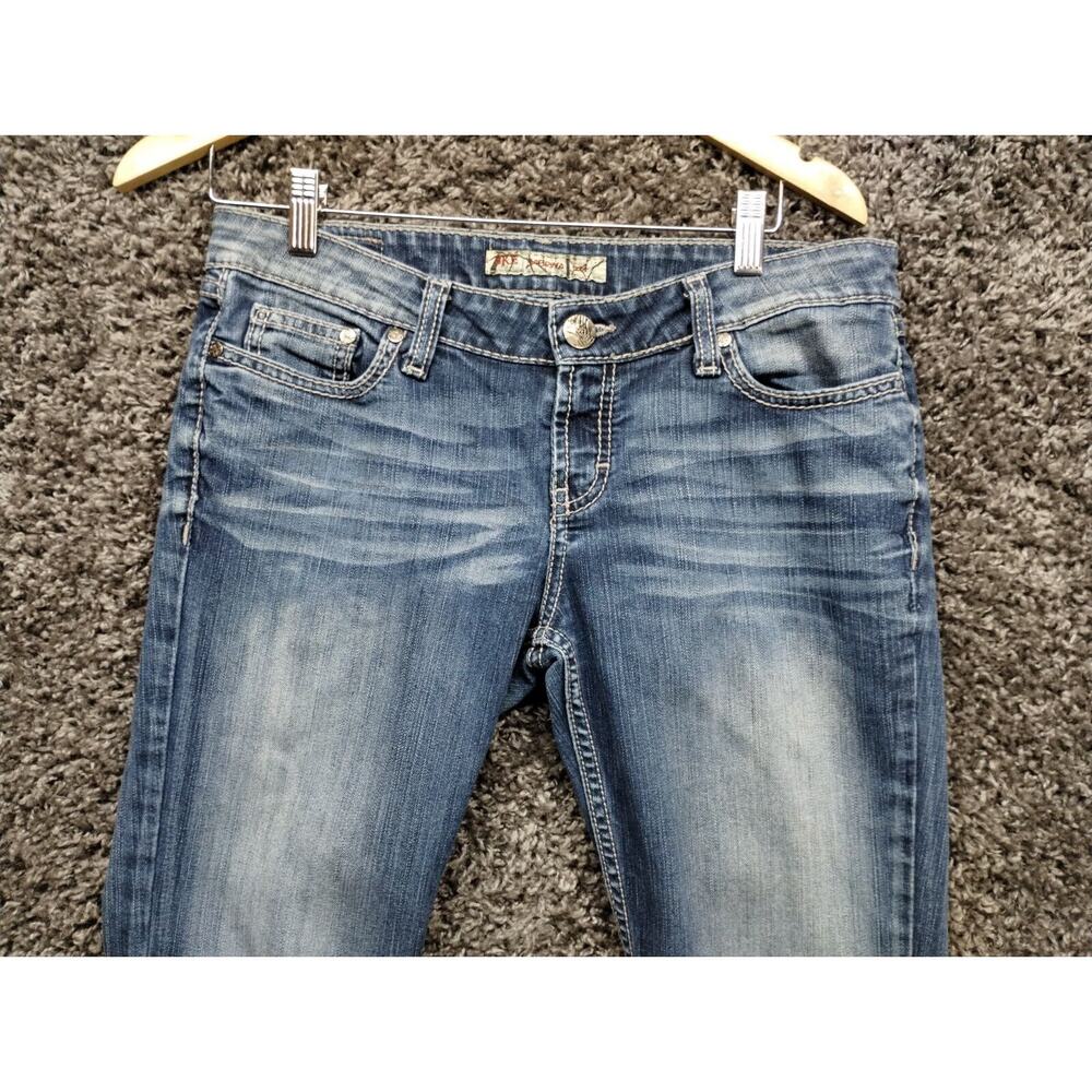 Buckle BKE Jeans Women 30x31 1/2 Blue Sabrina Boot Cut Back Flap Stretch Pants
